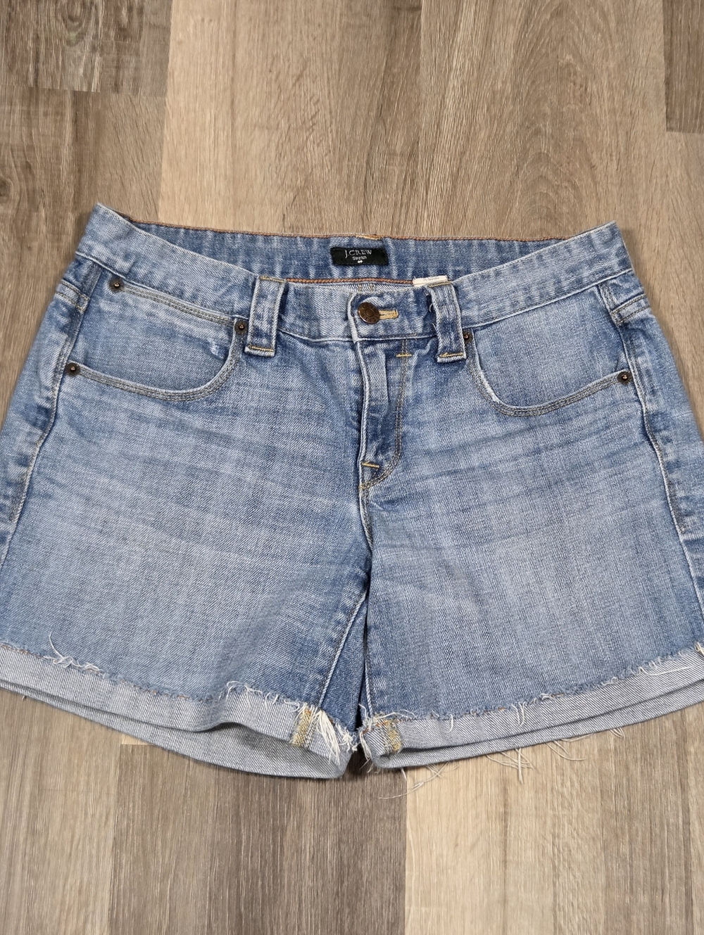 J.Crew blue denim raw hem cuffed shorts 4